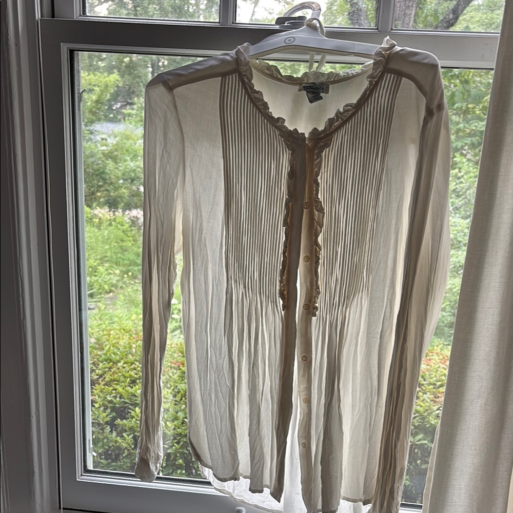 Sundance Ivory Tunic Blouse rayon with fine Ruffle Trim SP fits S